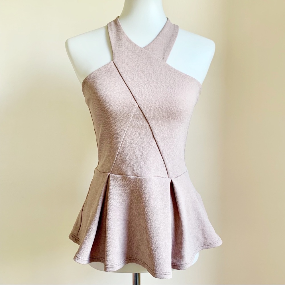 Bar III Nude Peplum Zip Back Top Sz S. NWT